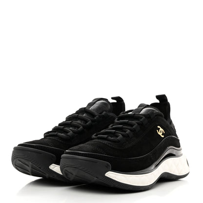 Chanel Suede Calfskin Nylon Grosgrain CC Sneakers 37.5 Black 3 of 9