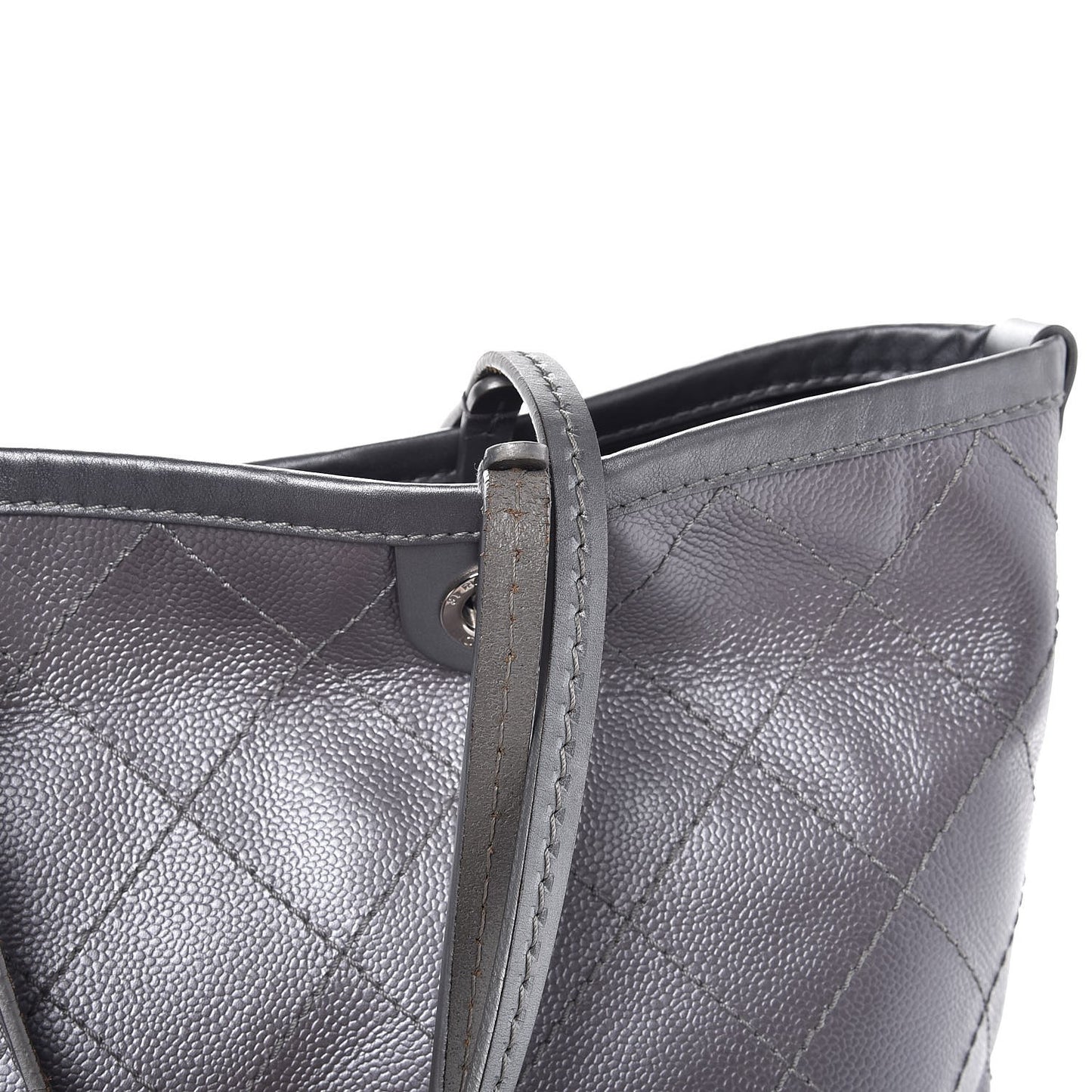 Metallic Grained Calfskin Shopping Fever Tote Silver