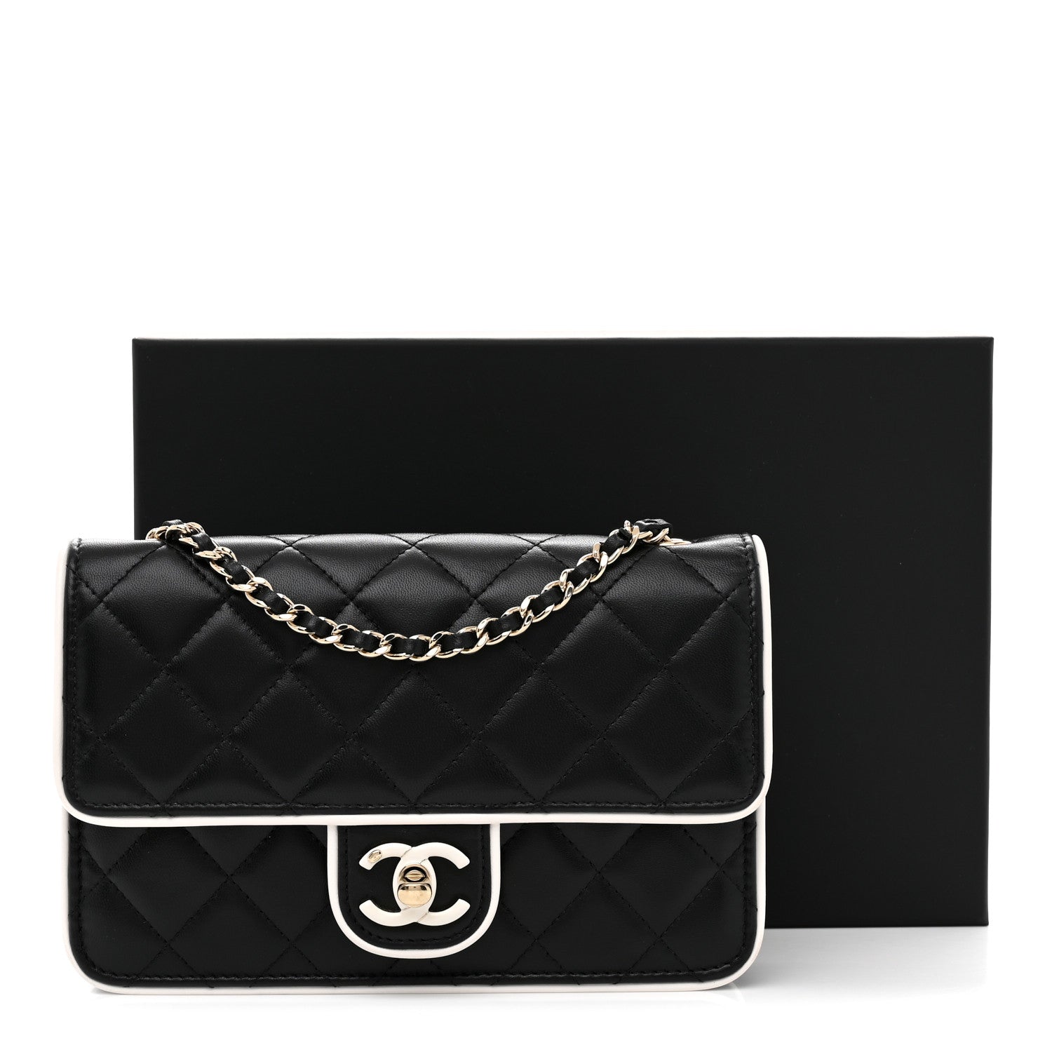 Chanel Lambskin Quilted Resin CC Mini Flap Bag Black White 12 of 12