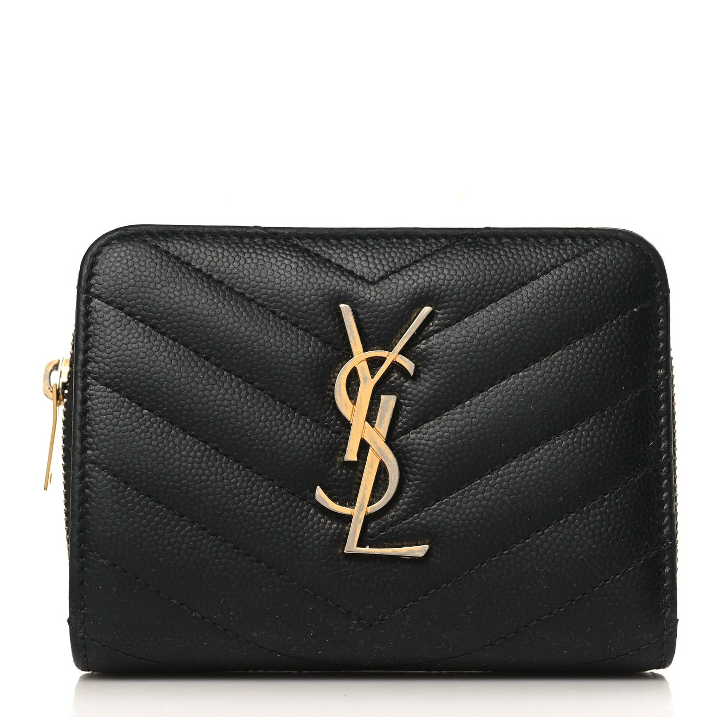 Grain De Poudre Matelasse Chevron Monogram Compact Zip Around Wallet Black