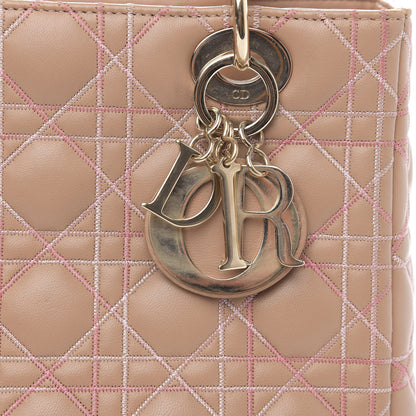 Christian Dior Lambskin Cannage Contrast Stitch Medium Lady Dior Beige 14 of 17