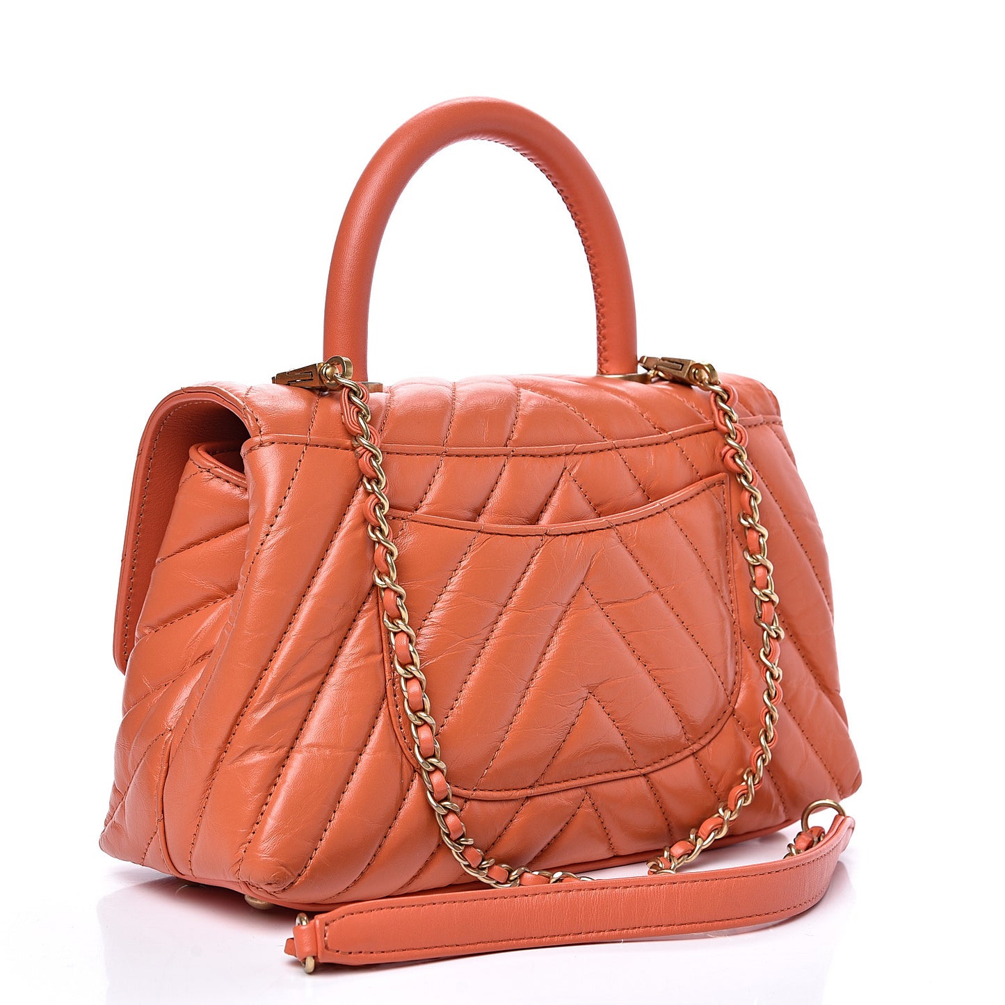 Calfskin Chevron Quilted Mini Coco Handle Flap Orange