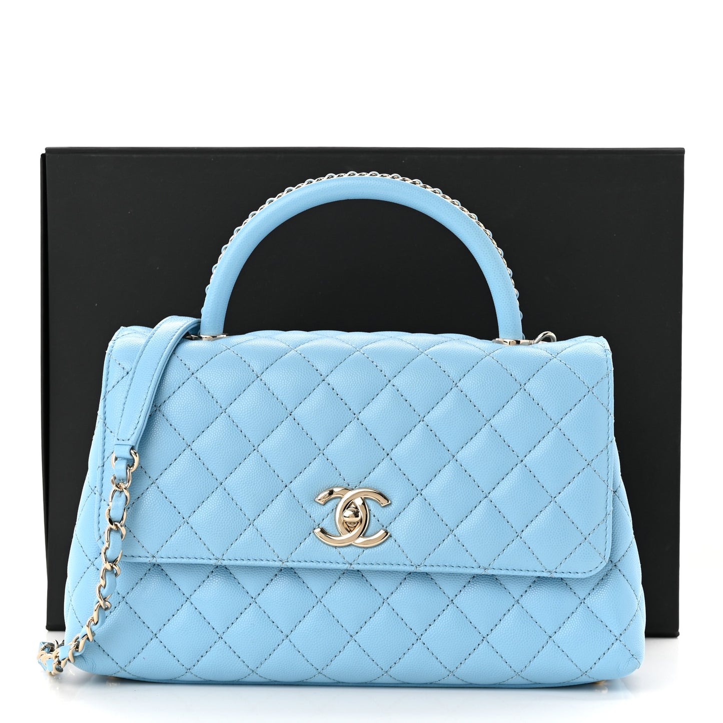 Caviar Quilted Small Coco Chain Handle Flap Light Blue