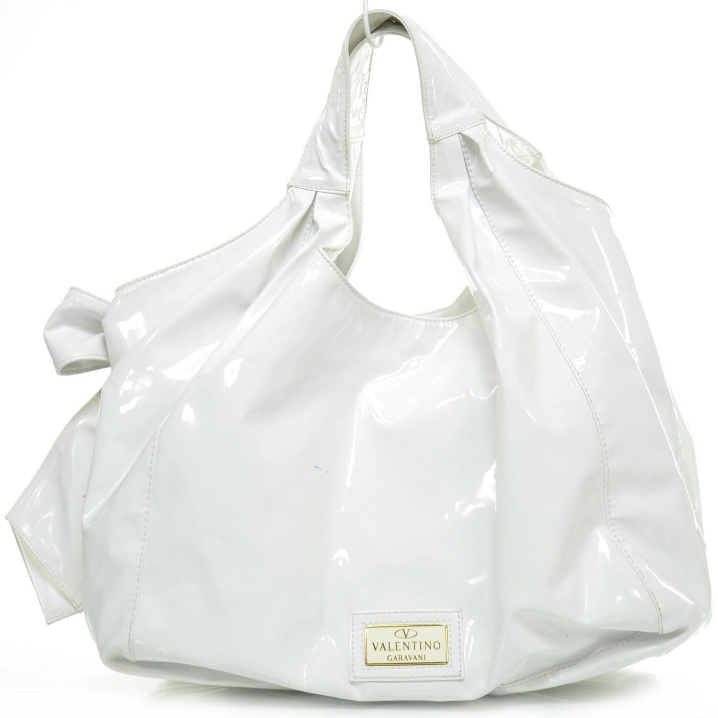 Patent Lacca Large Nuage Bow Hobo White