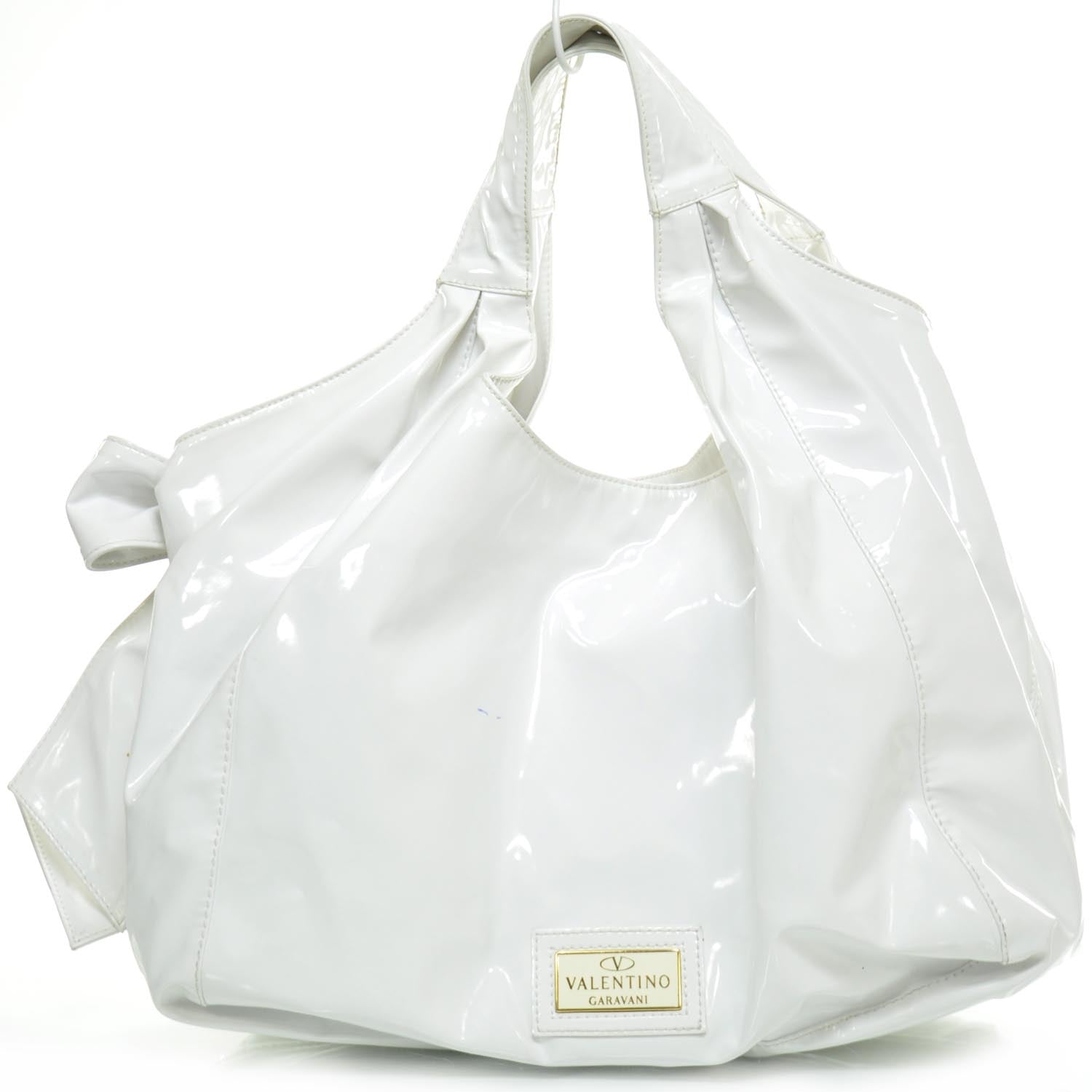 Valentino Garavani Patent Lacca Large Nuage Bow Hobo White 1 of 10