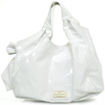 Valentino Garavani Patent Lacca Large Nuage Bow Hobo White 1 of 10