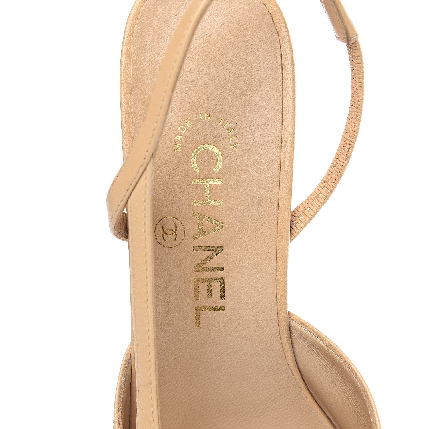 Chanel Goatskin Grosgrain Cap Toe CC Slingback Pumps 38 Beige Black 7 of 9
