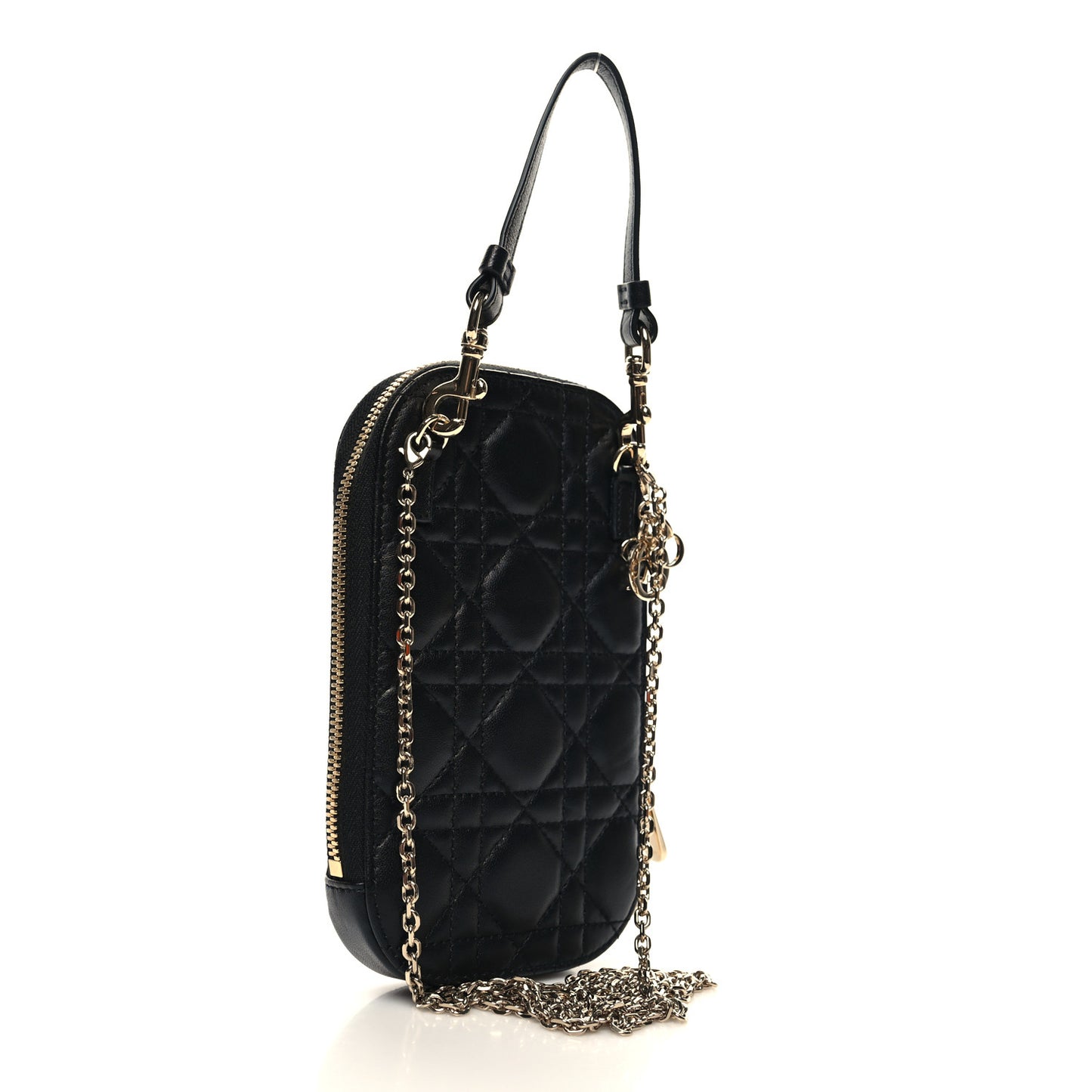 Lambskin Cannage Lady Dior Phone Holder Black