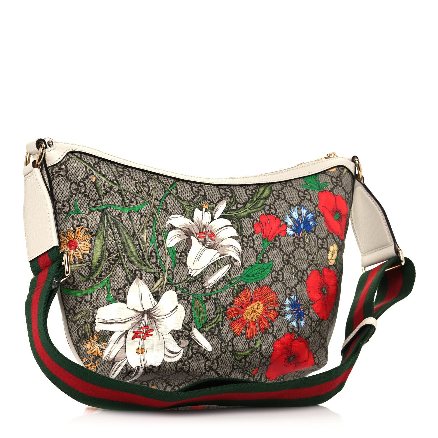 Gucci GG Supreme Monogram Flora Web Small Ophidia Half Moon Hobo White 3 of 13