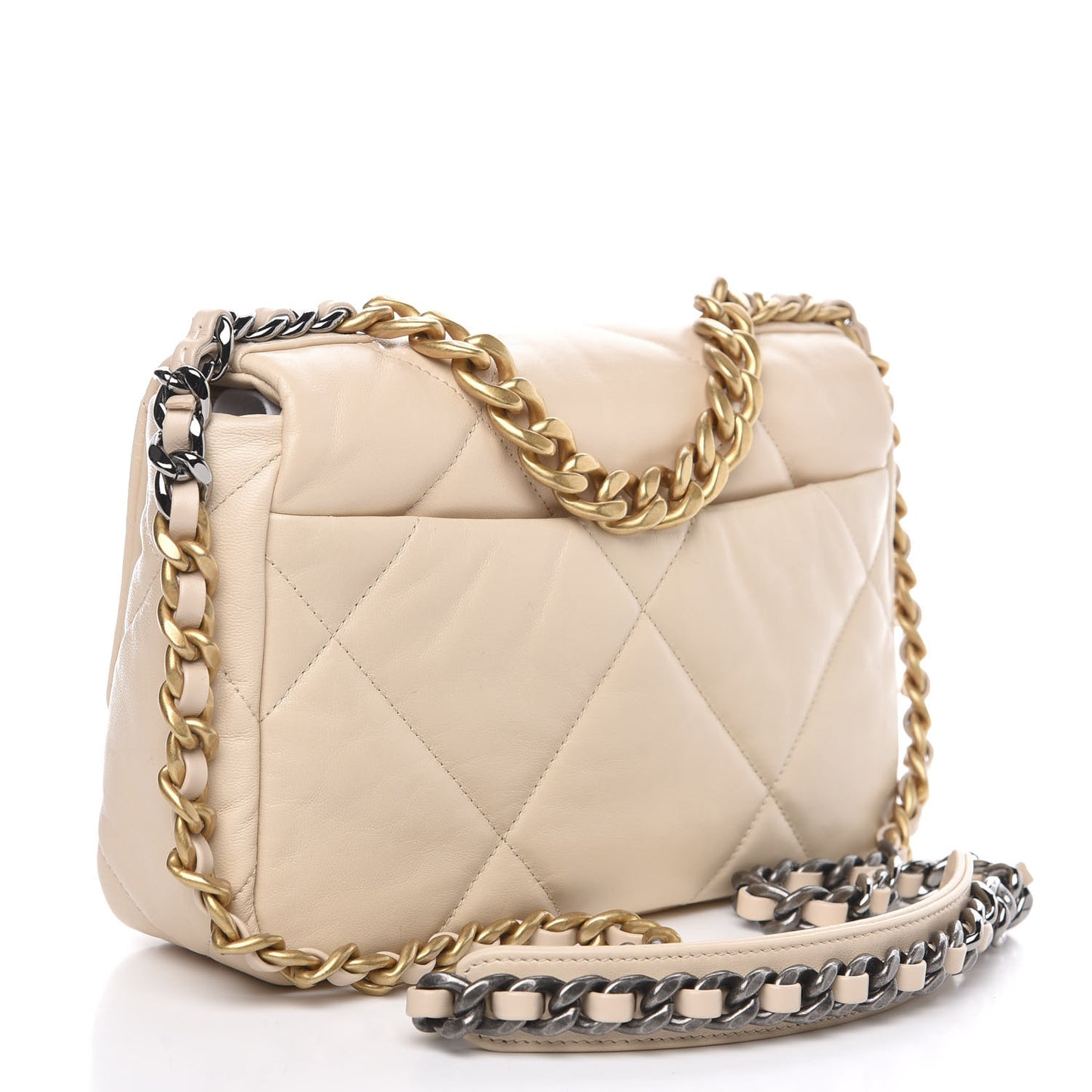 Goatskin Quilted Medium 19 Flap Beige