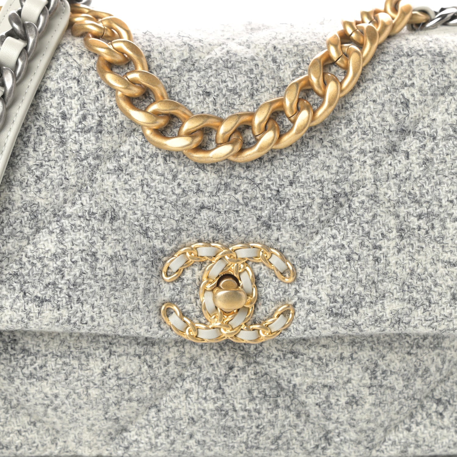 Chanel Tweed Quilted Medium Chanel 19 Flap Grey Ecru 9 of 11