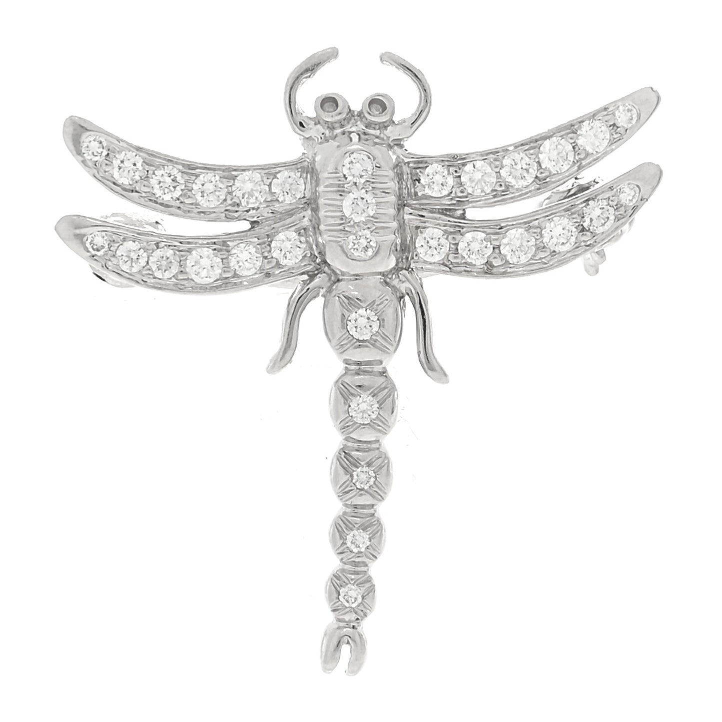 18K White Gold Diamond Dragonfly Brooch Pin