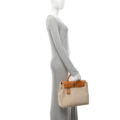 Hermes Toile Vache Calfskin Herbag 30 PM Black Natural 2 of 12