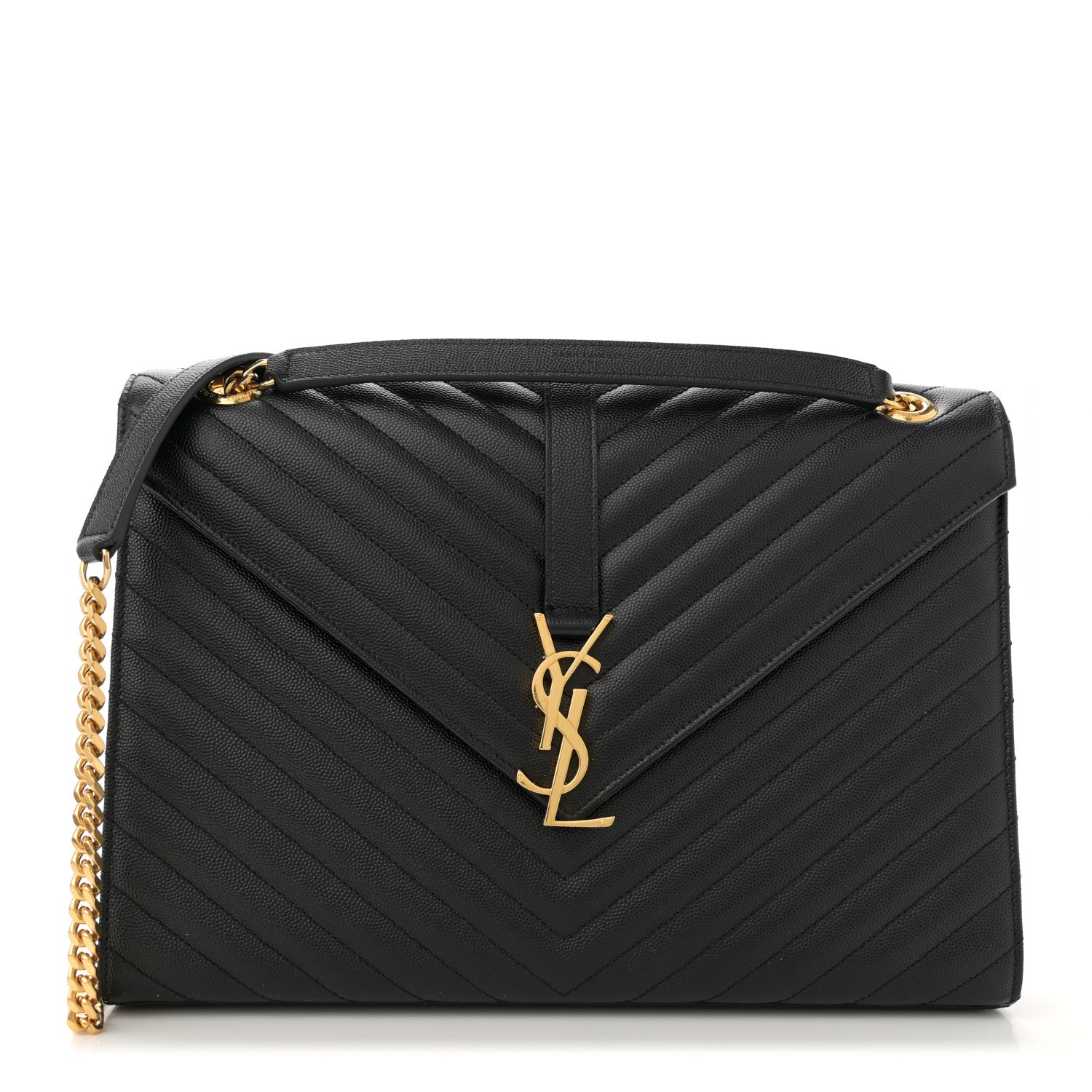 Saint Laurent Grain De Poudre Matelasse Chevron Large Monogram Satchel Black 1 of 10