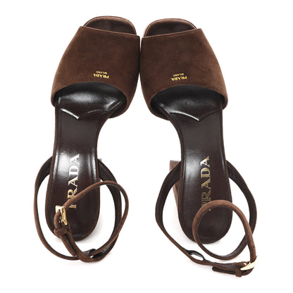 Prada Scamosciata Logo Ankle Strap 40/135mm Platform Sandals 36 Moro 5 of 9