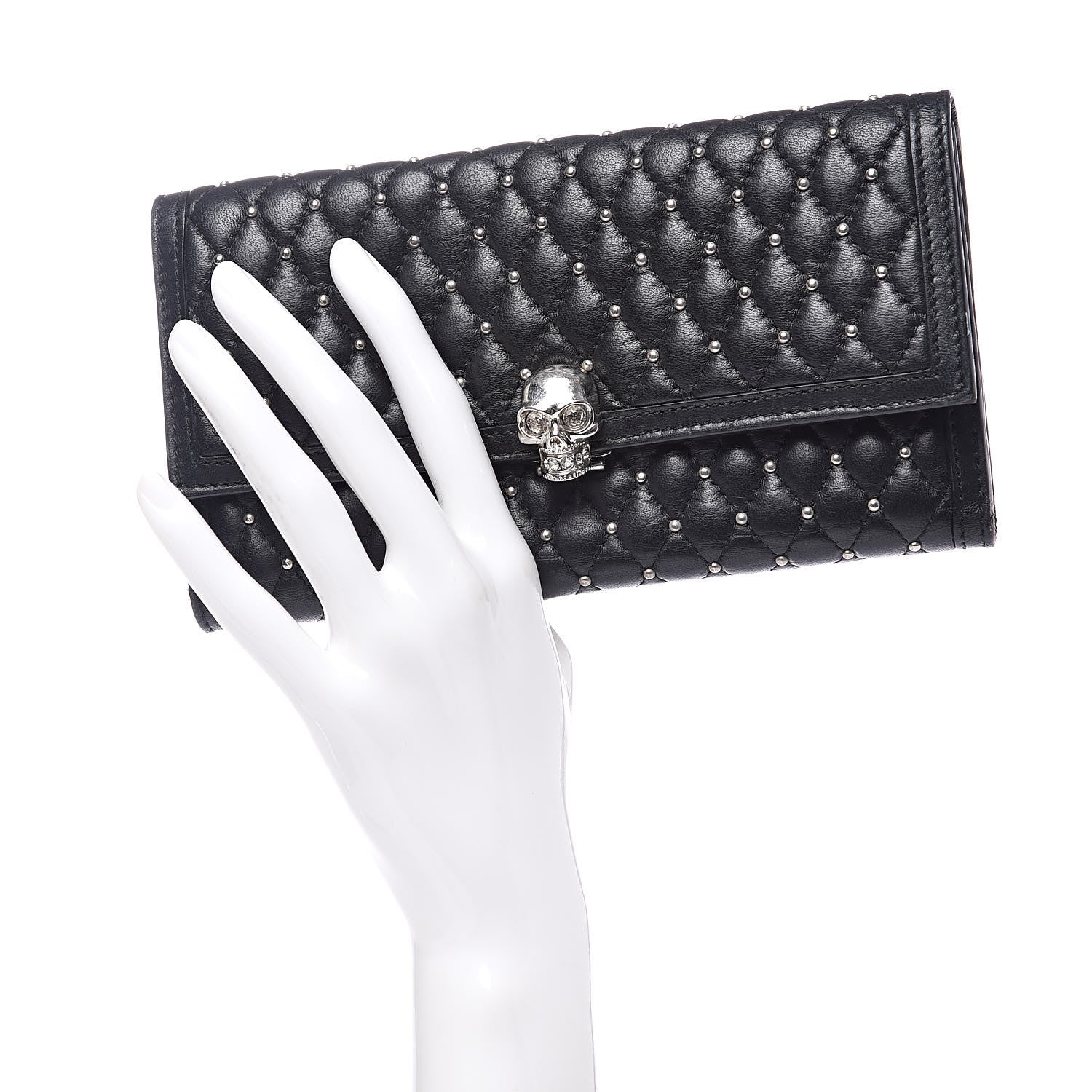 Alexander McQueen Calfskin Quilted Studded Skull Continental Wallet Black 2 of 11