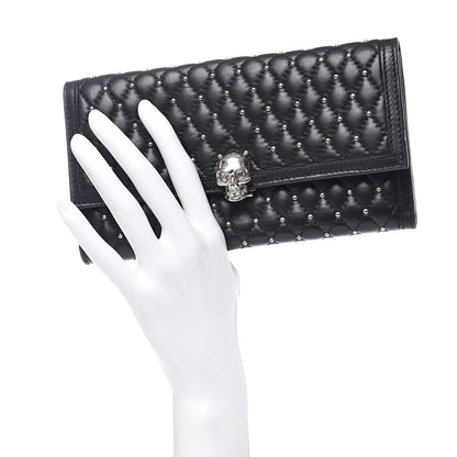 Alexander McQueen Calfskin Quilted Studded Skull Continental Wallet Black 2 of 11