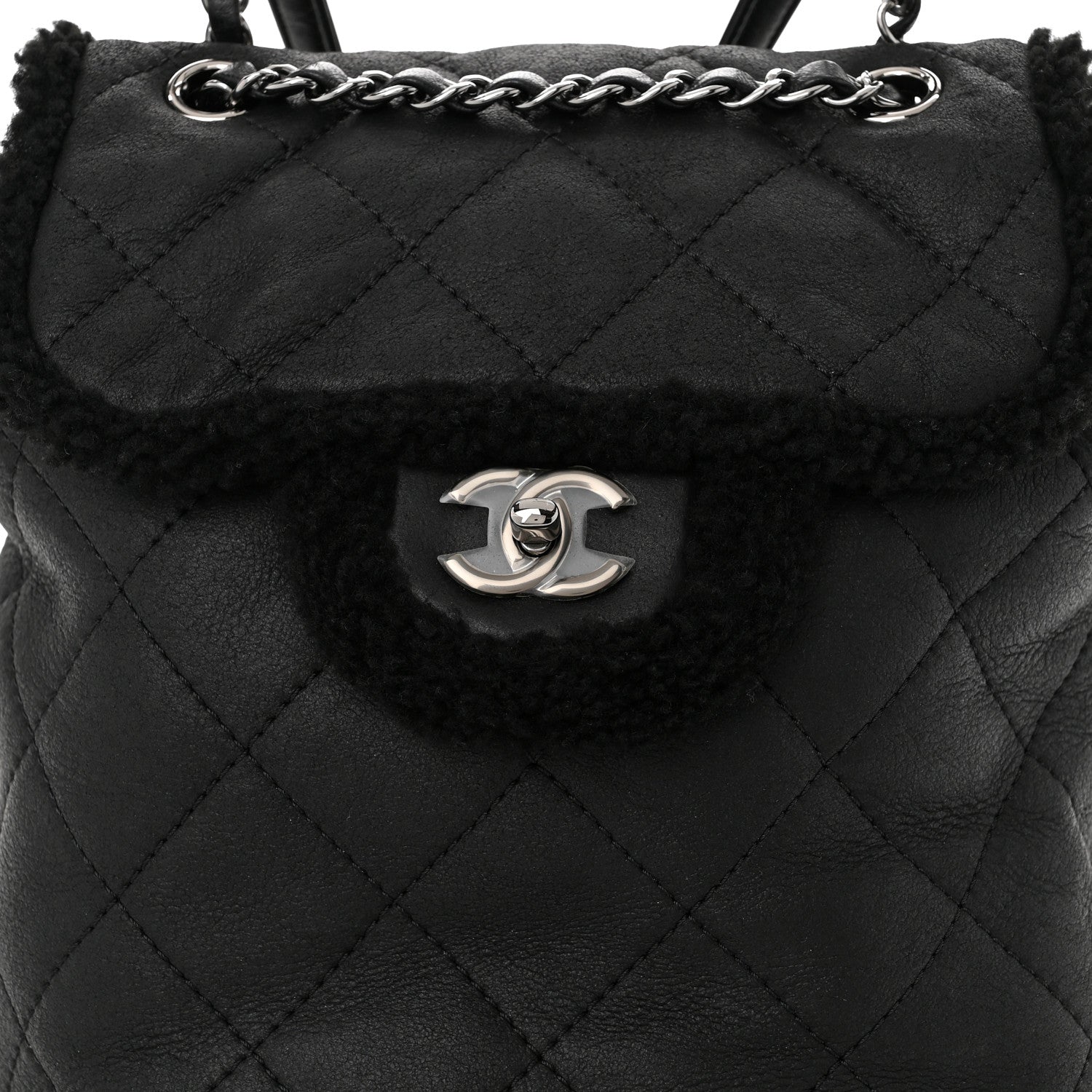 Chanel Lambskin Shearling Coco Neige Backpack Black 7 of 10