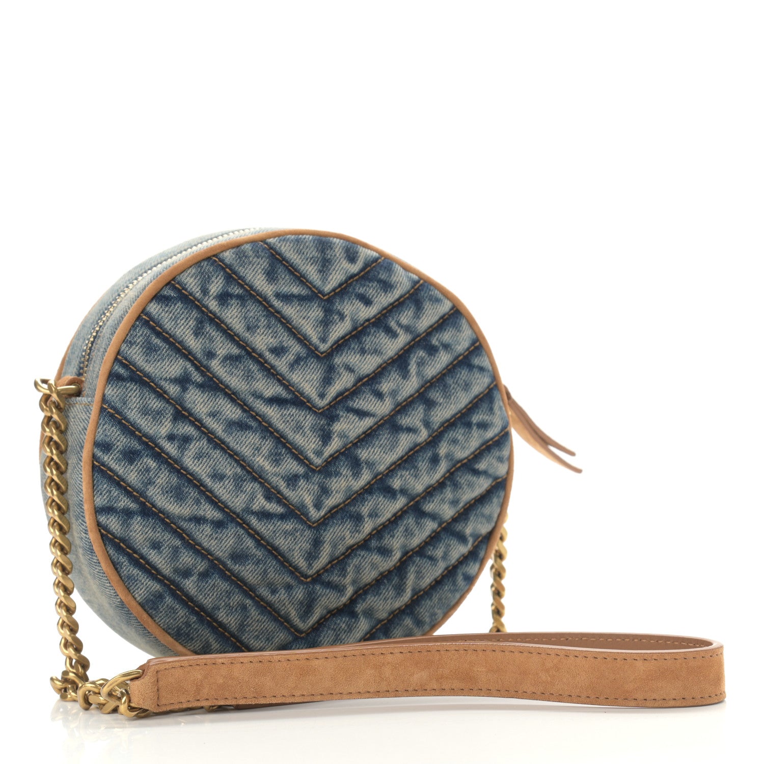Saint Laurent Denim Quilted Monogram Round Crossbody Bag Rodeo Blue 3 of 10