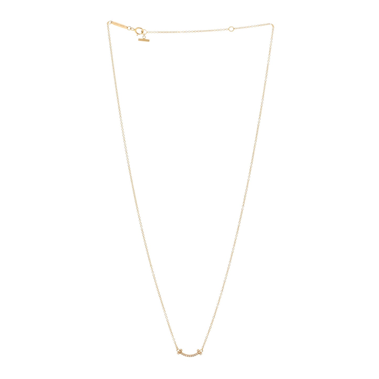 18K Yellow Gold Diamond Mini T Smile Pendant Necklace
