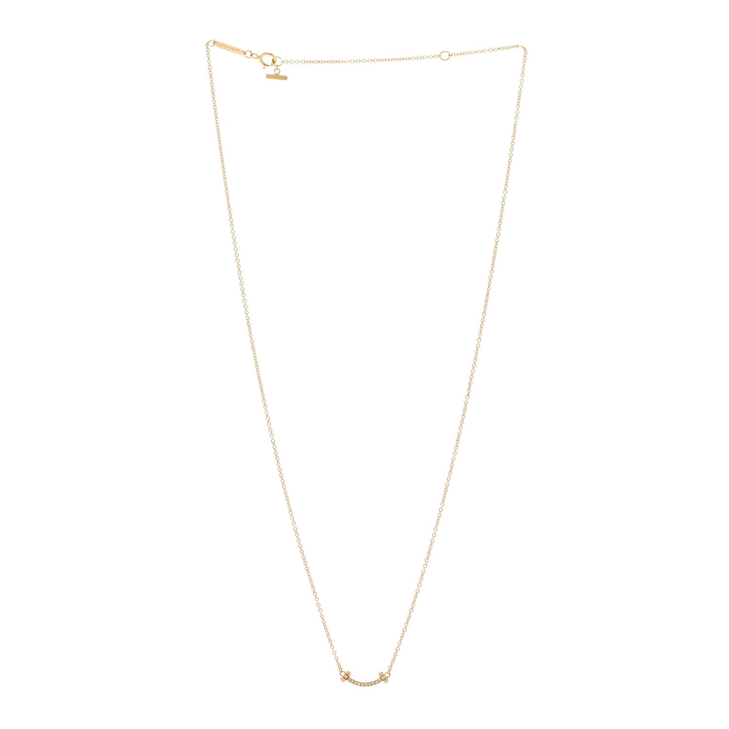 Tiffany 18K Yellow Gold Diamond Mini T Smile Pendant Necklace 3 of 4
