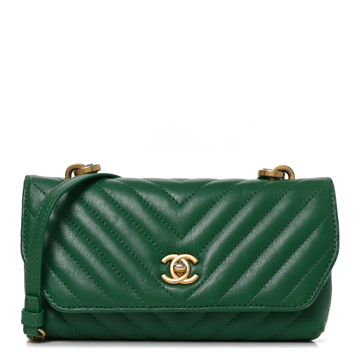 Lambskin Chevron Quilted East West Flap Green