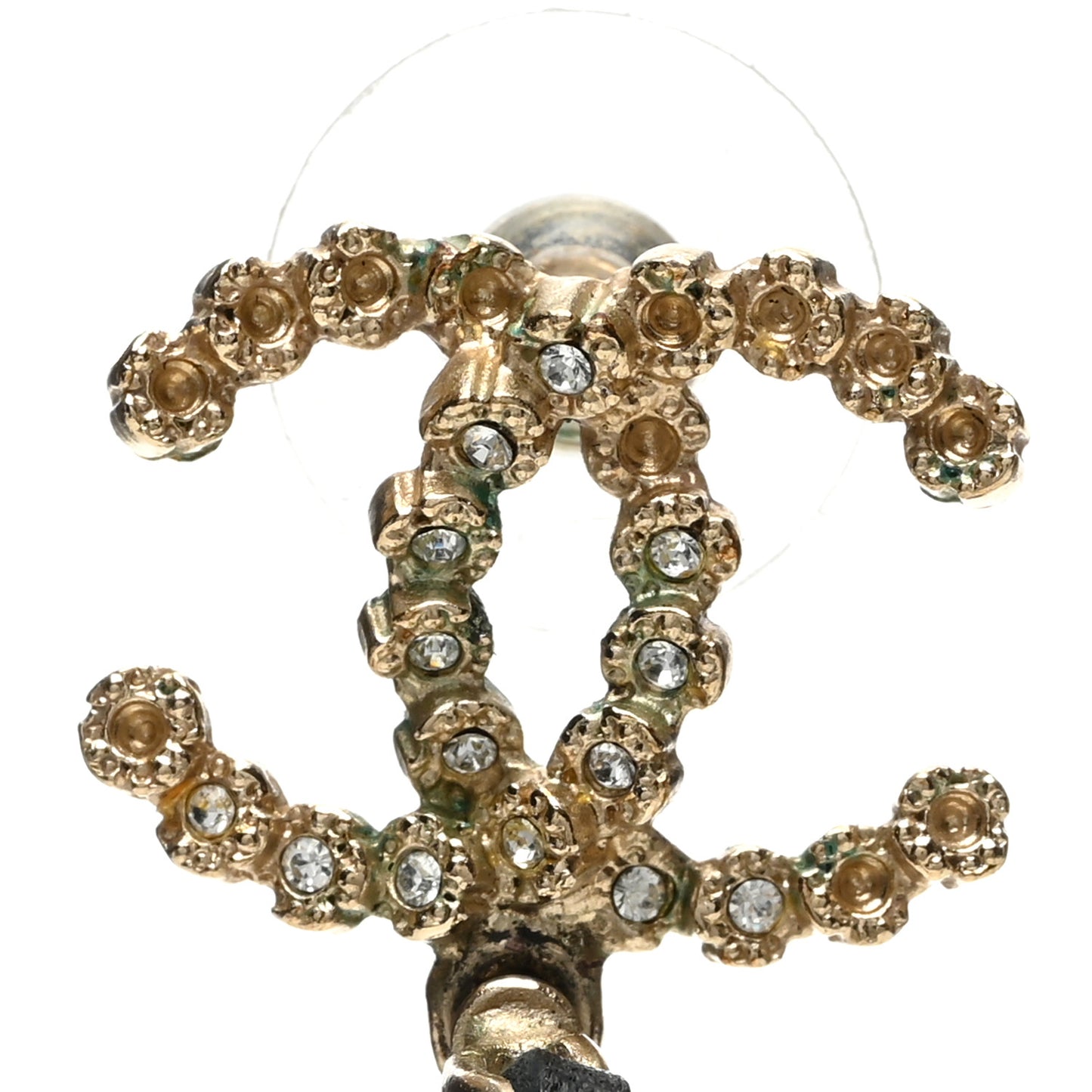 Lambskin Pearl Crystal CC Chain Hoop Earrings Gold Black