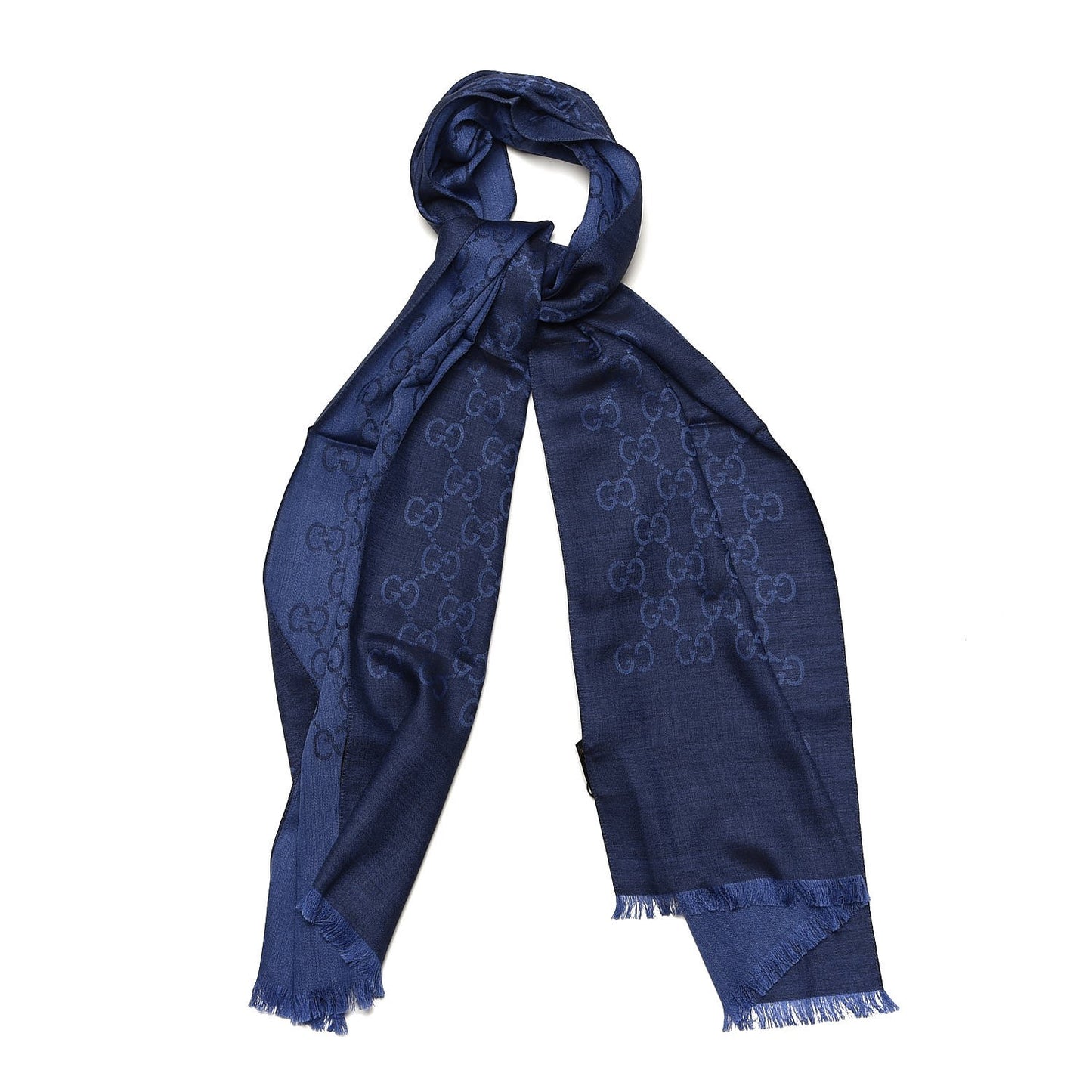 Wool Silk Jacquard Monogram Scarf Blue