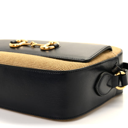 Gucci Vintage Rice Canvas Azalea Calfskin Small Horsebit 1955 Shoulder Bag Beige Black 7 of 7
