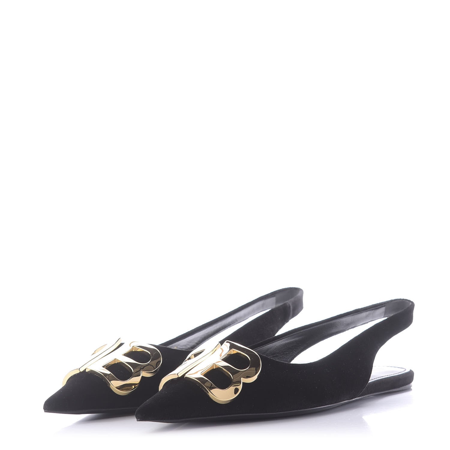 Balenciaga Velvet BB Knife Pointy Toe Slingback Flats 36.5 Black 3 of 11