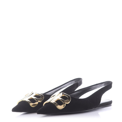Balenciaga Velvet BB Knife Pointy Toe Slingback Flats 36.5 Black 3 of 11
