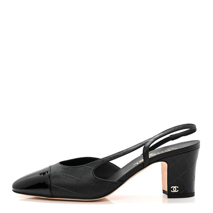 Chanel Lambskin Patent Calfskin Quilted Cap Toe Coco CC Slingback Pumps 41 Black 1 of 10