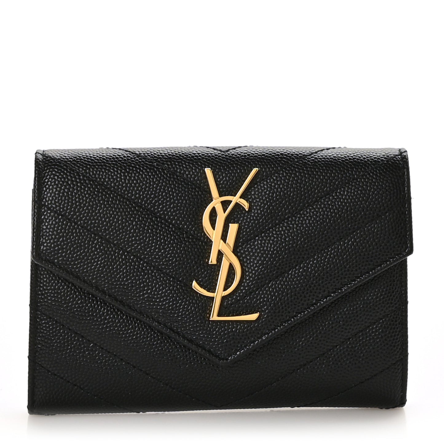 Grain De Poudre Matelasse Chevron Small Monogram Envelope Wallet Black