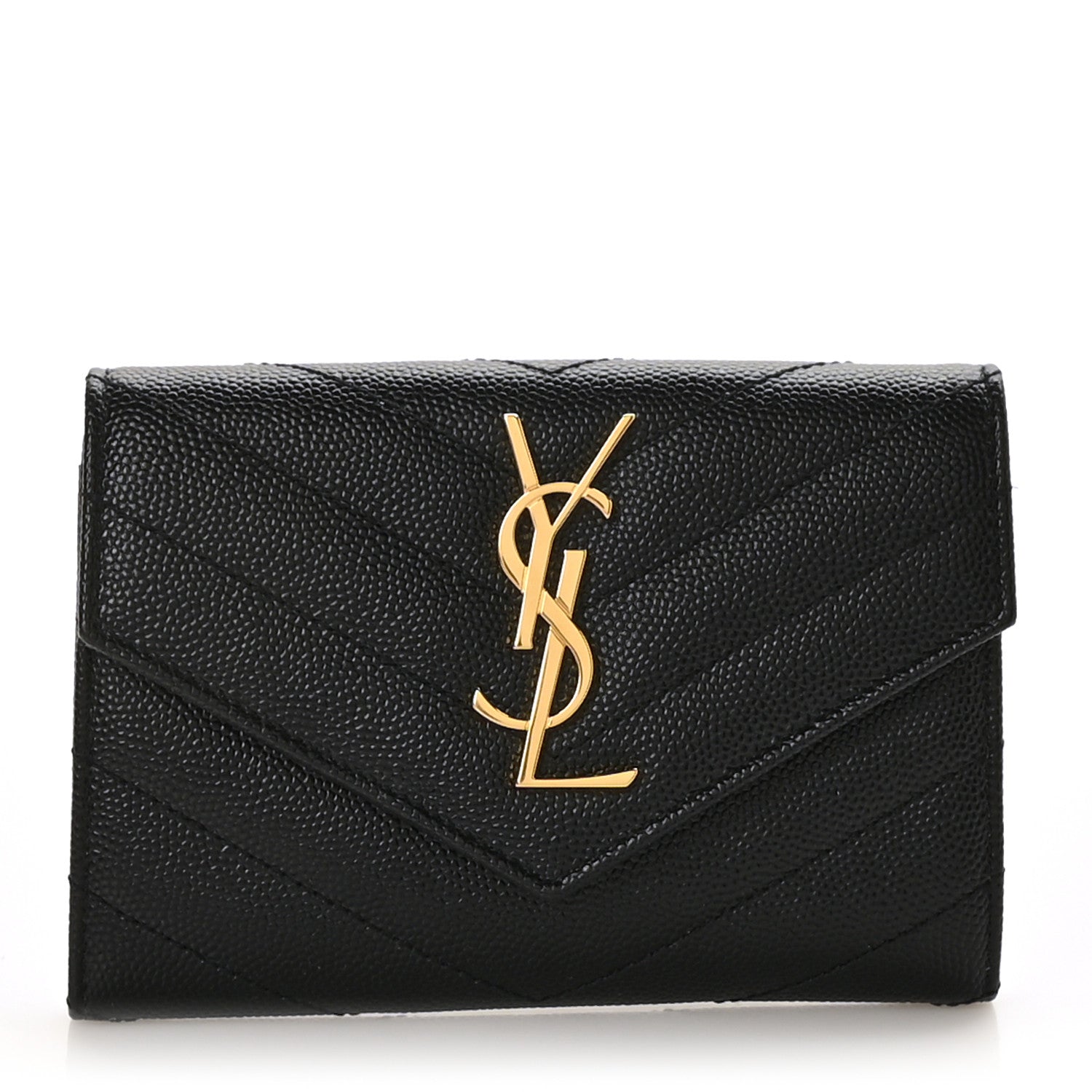 Saint Laurent Grain De Poudre Matelasse Chevron Small Monogram Envelope Wallet Black 1 of 6