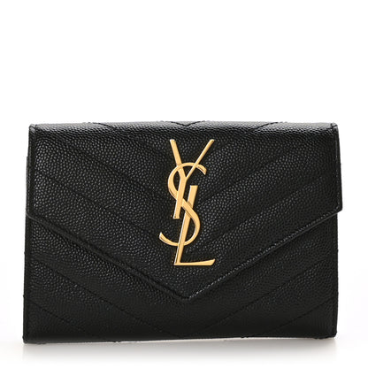 Saint Laurent Grain De Poudre Matelasse Chevron Small Monogram Envelope Wallet Black 1 of 6