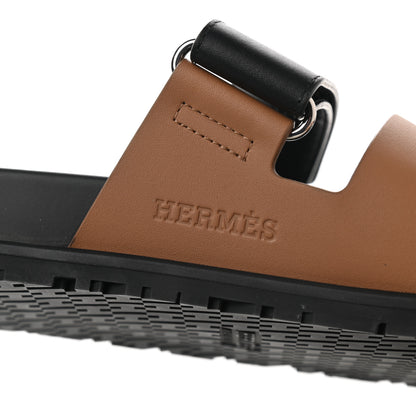 Hermes Calfskin Mens Chypre Sandals 42 Naturel Safari Black 9 of 11