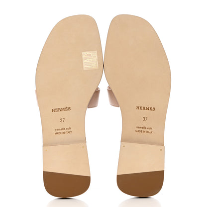 Hermes Box Calfskin Oran Sandals 37 Beige Nude 5 of 9