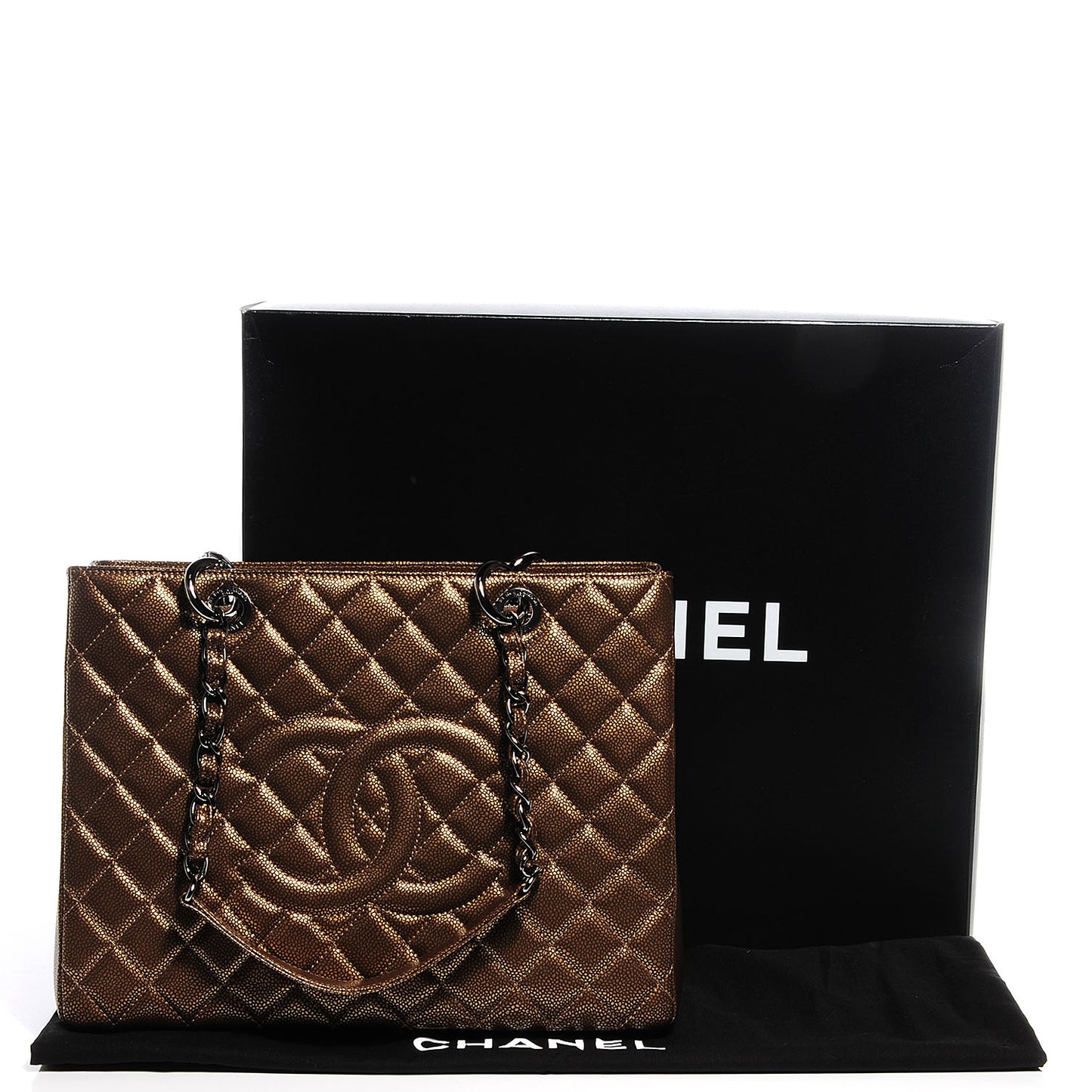 Metallic Caviar Grand Shopping Tote GST Khaki