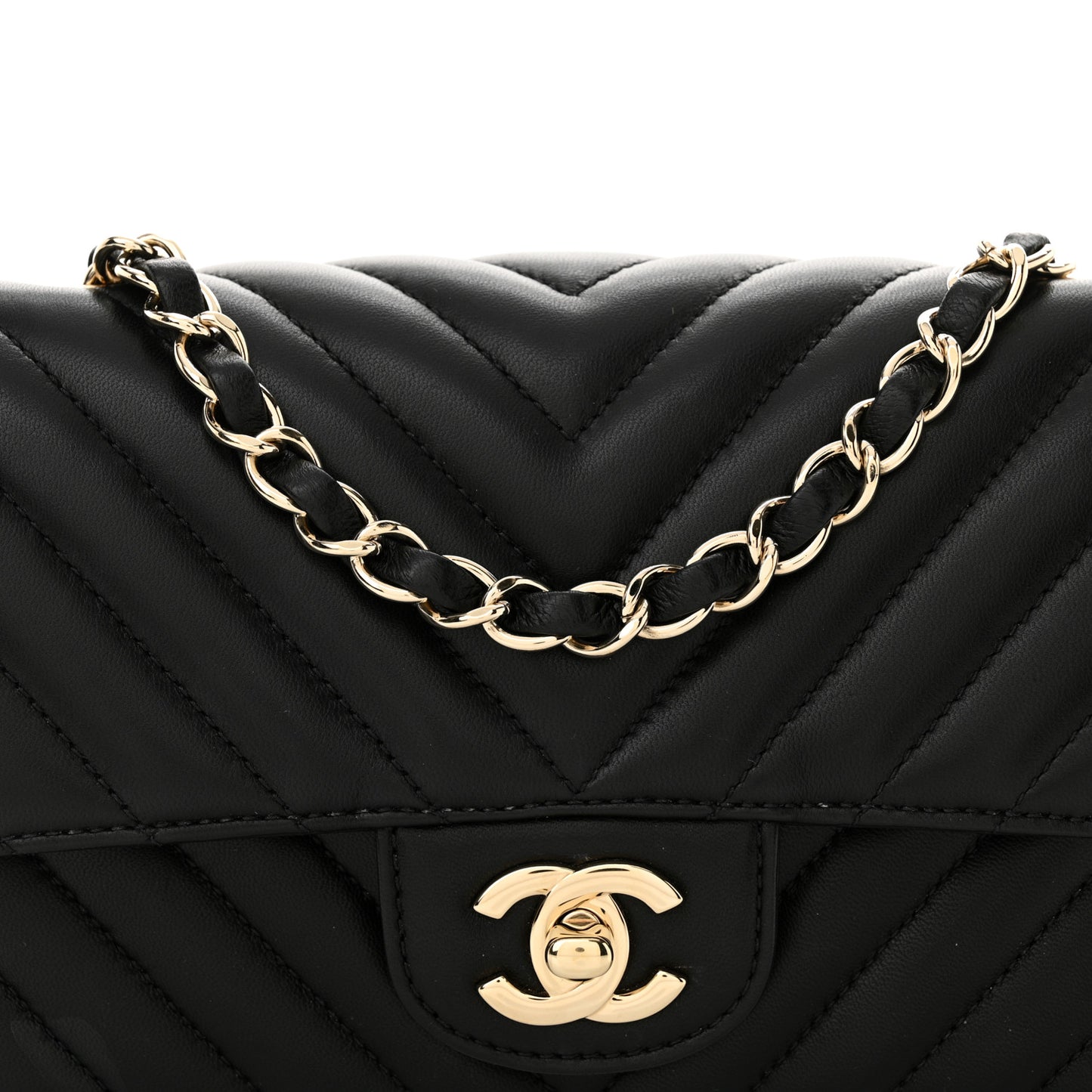 Lambskin Chevron Quilted Mini Rectangular Flap Black
