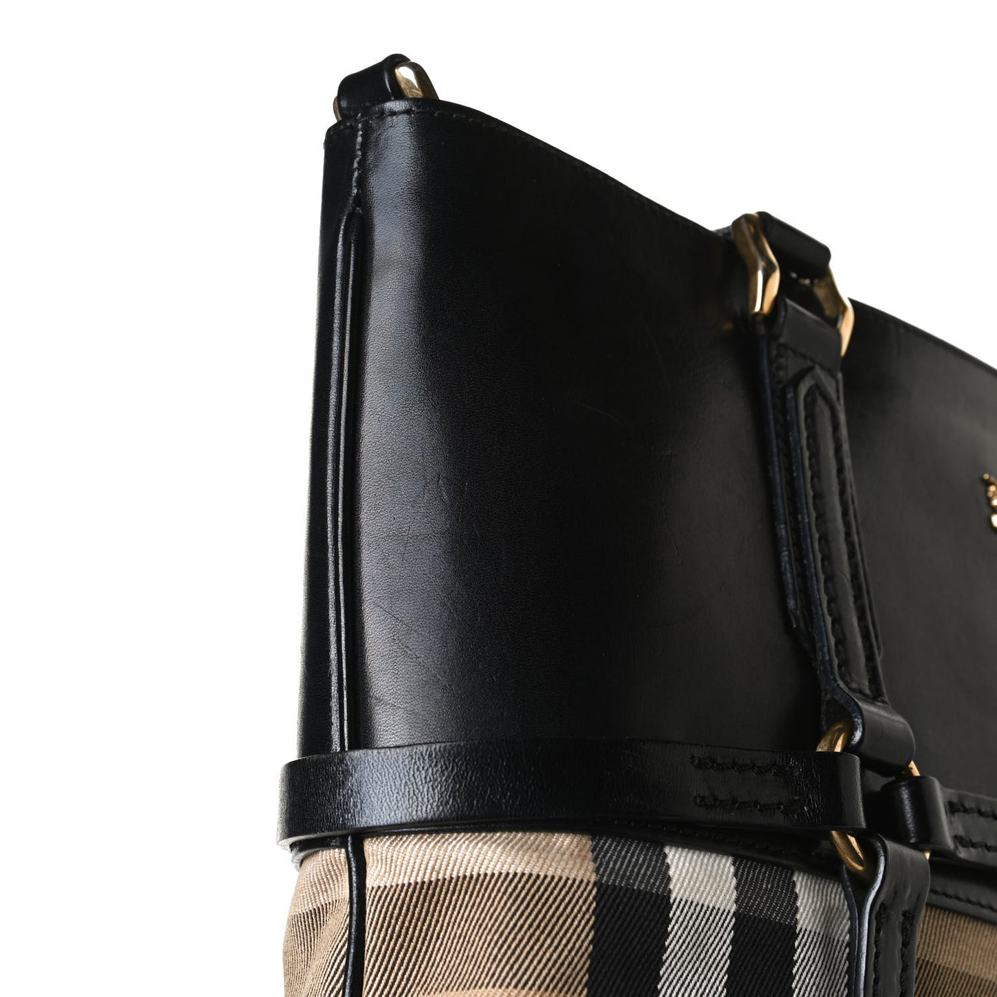 House Check Bridle Calfskin Tote Black