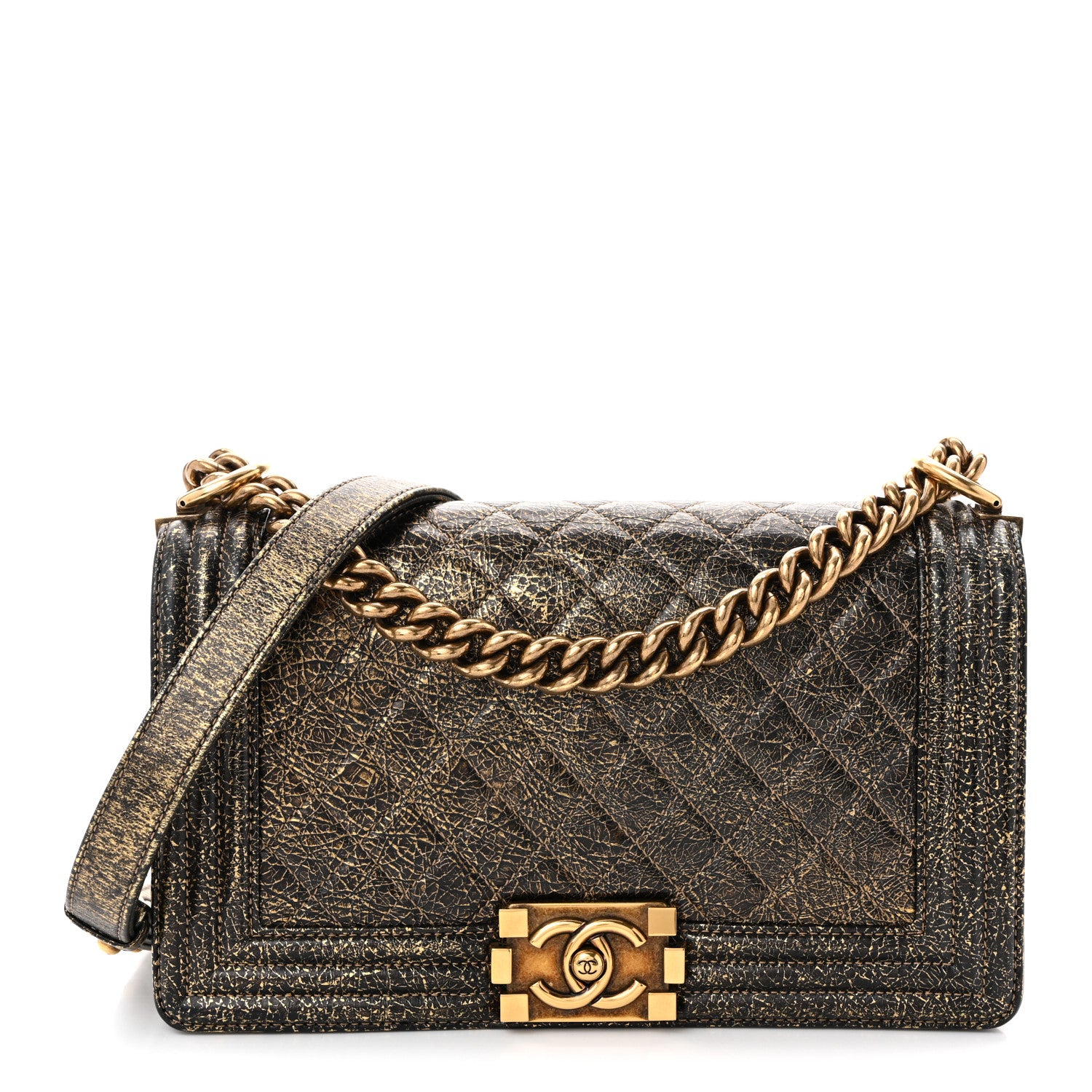 Chanel Cracked Metallic Calfskin Quilted Medium Boy Flap Gold 1 of 10