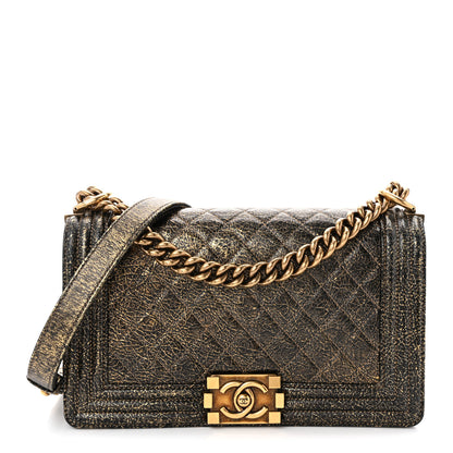 Chanel Cracked Metallic Calfskin Quilted Medium Boy Flap Gold 1 of 10