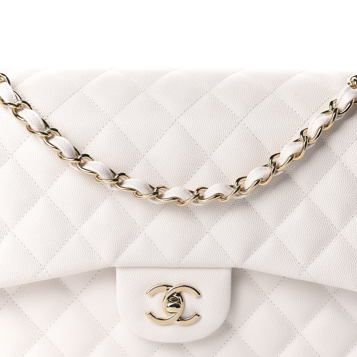 Caviar Quilted Jumbo Double Flap White