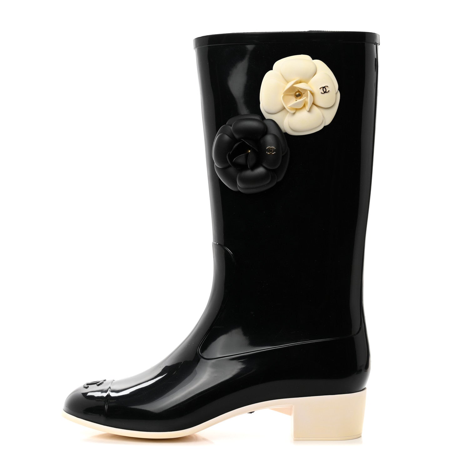 Chanel Rubber Camellia Rain Boots 40 Black 1 of 8