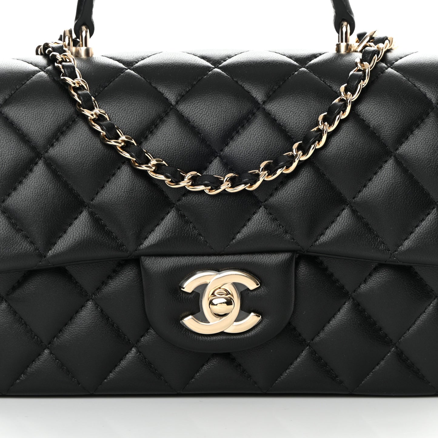 Lambskin Quilted Mini Top Handle Rectangular Flap Black