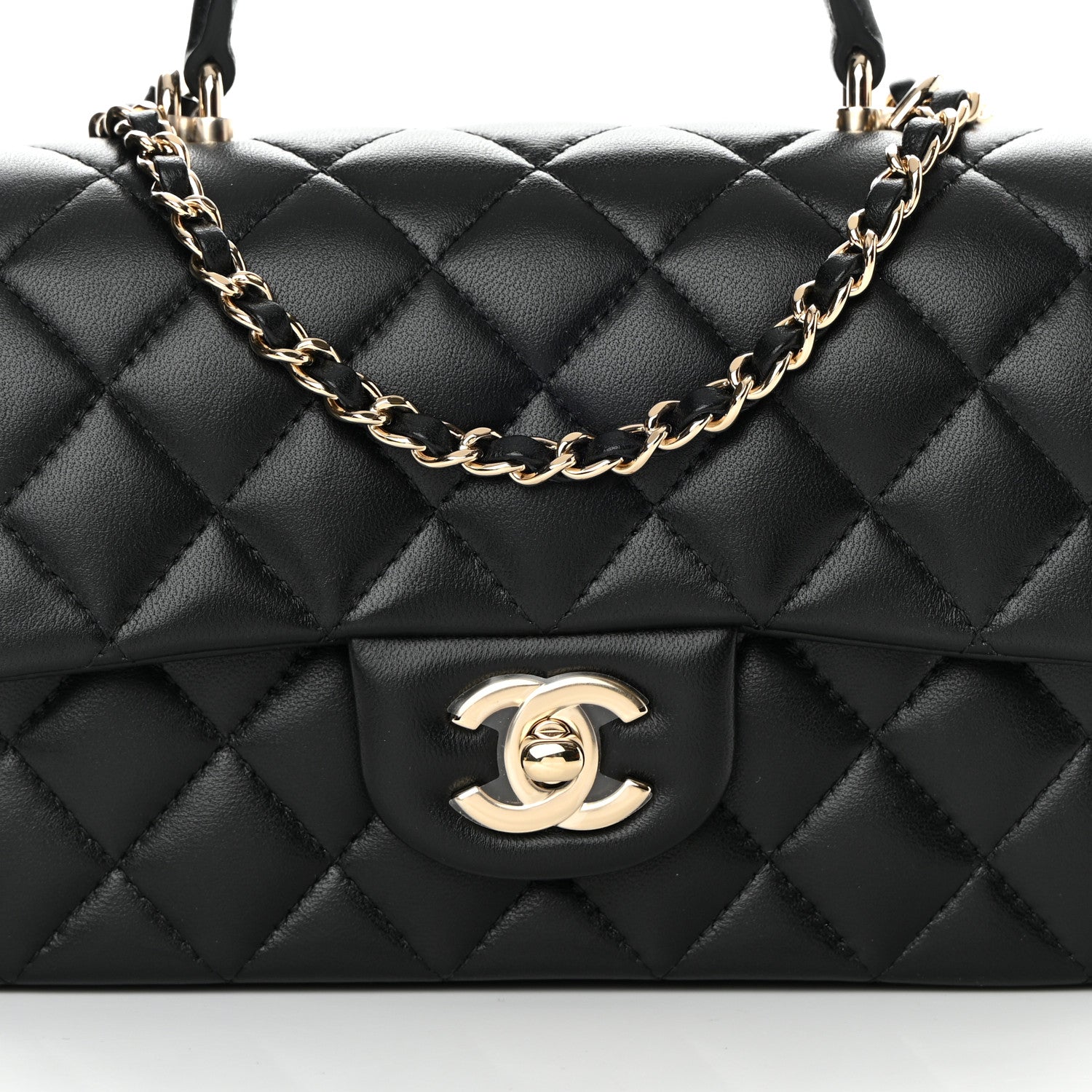 Chanel Lambskin Quilted Mini Top Handle Rectangular Flap Black 8 of 13