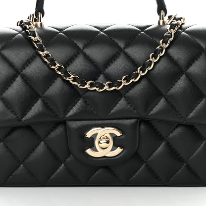 Chanel Lambskin Quilted Mini Top Handle Rectangular Flap Black 8 of 13