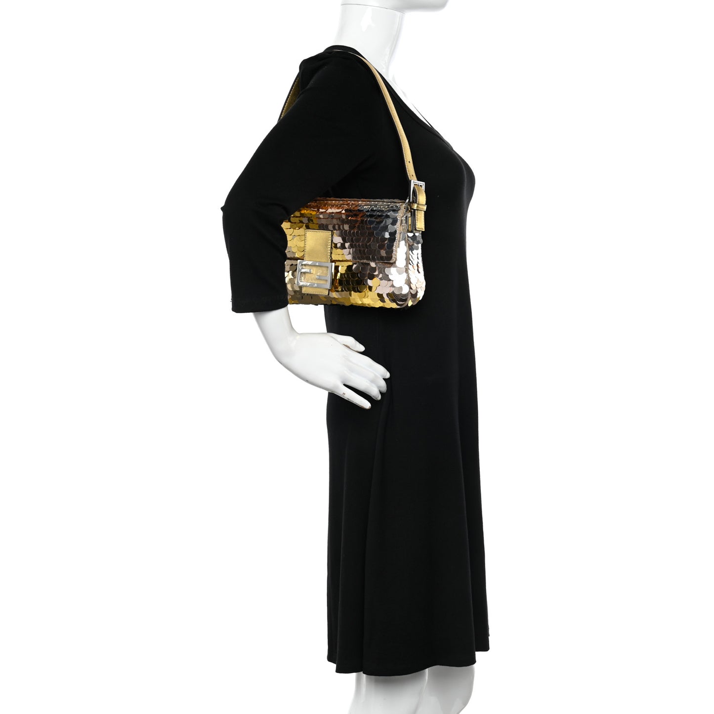 Sequin Paillettes Vitello Laminato Striped Baguette 1997 Oro Sfumato