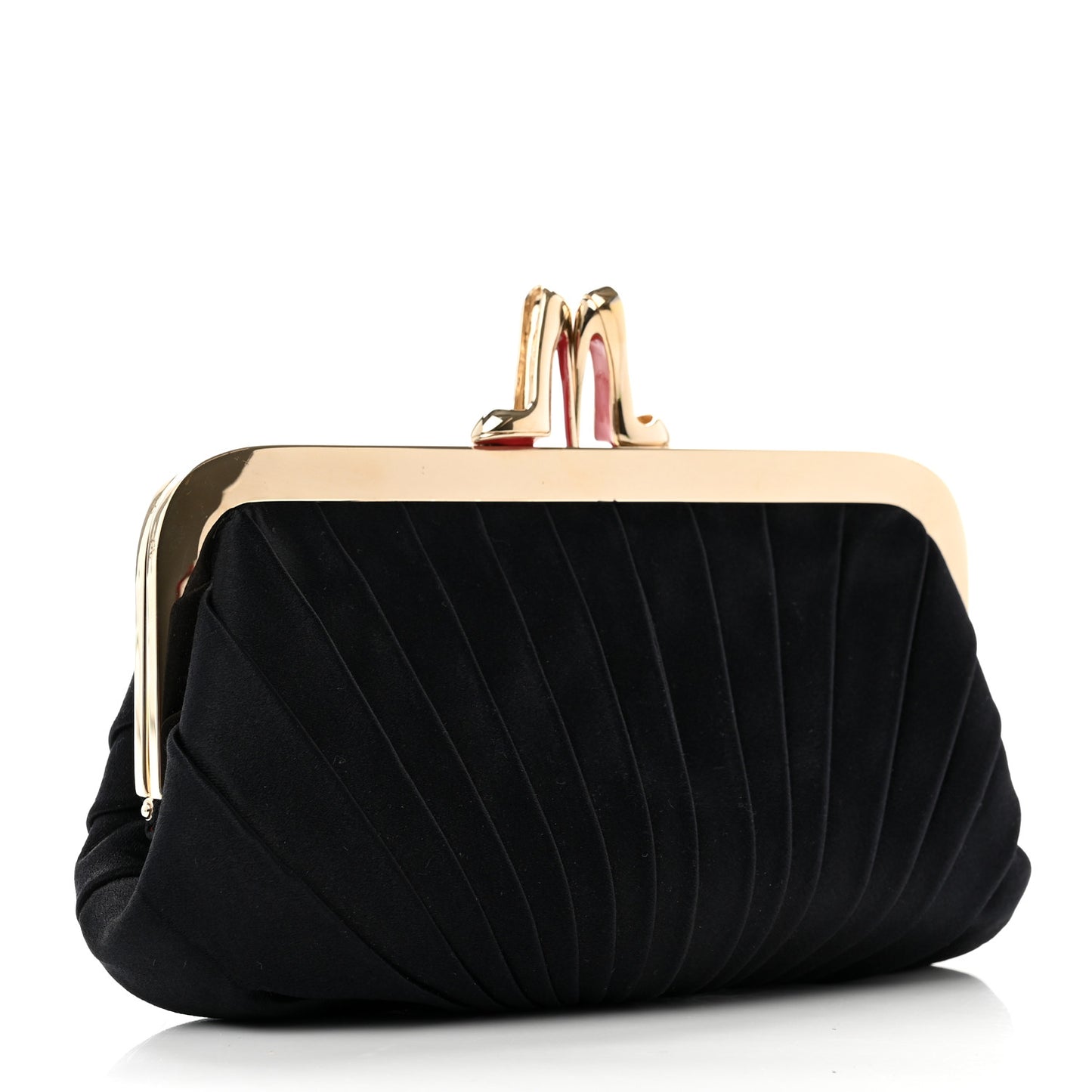 Satin Loubi Lula Mini Frame Clutch Black