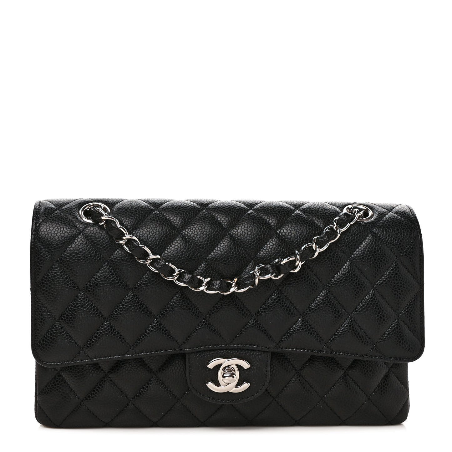 Caviar Quilted Medium Double Flap Black